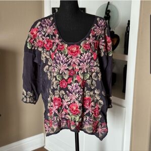 Johnny Was Leopard Rose Blouse, S, EUC